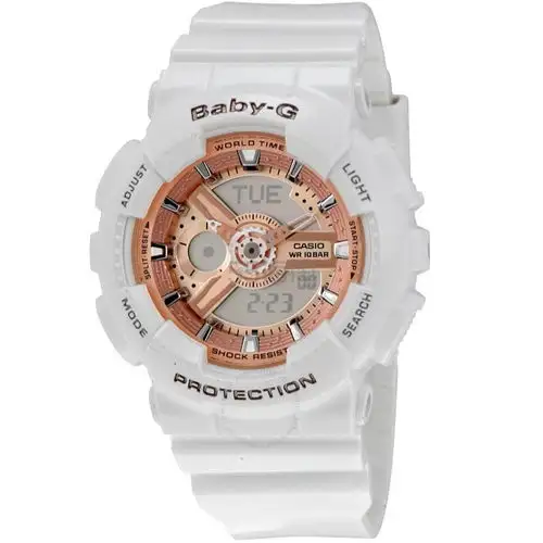 casio卡西欧babyg系列玫瑰金白色女士运动腕表ba1107a1