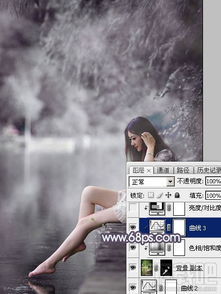 如何用photoshopcc打造个性的中性暗蓝色湖景美女图片