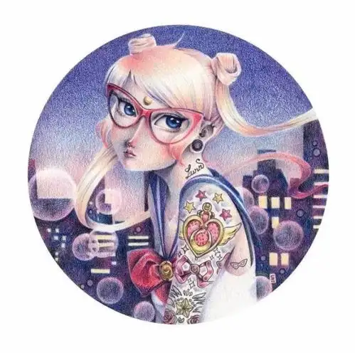 手绘的女孩与猫,这颜色简直让人沉迷无法自拔