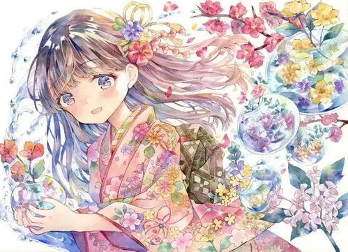 水彩插画日系二次元动漫女孩太太的画风太喜欢了收藏