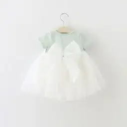 依莱酷yilaiku女童公主裙大蝴蝶结短袖蕾丝花朵连衣裙宝宝蓬蓬纱裙周岁礼服